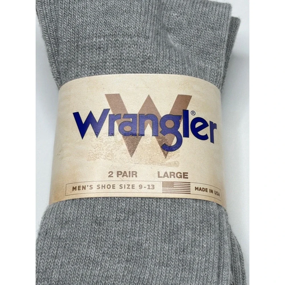 Wrangler Men's 2 Pair Large Grey UltraSpun Polyester‎ Crew Socks Shoe Size 9-13